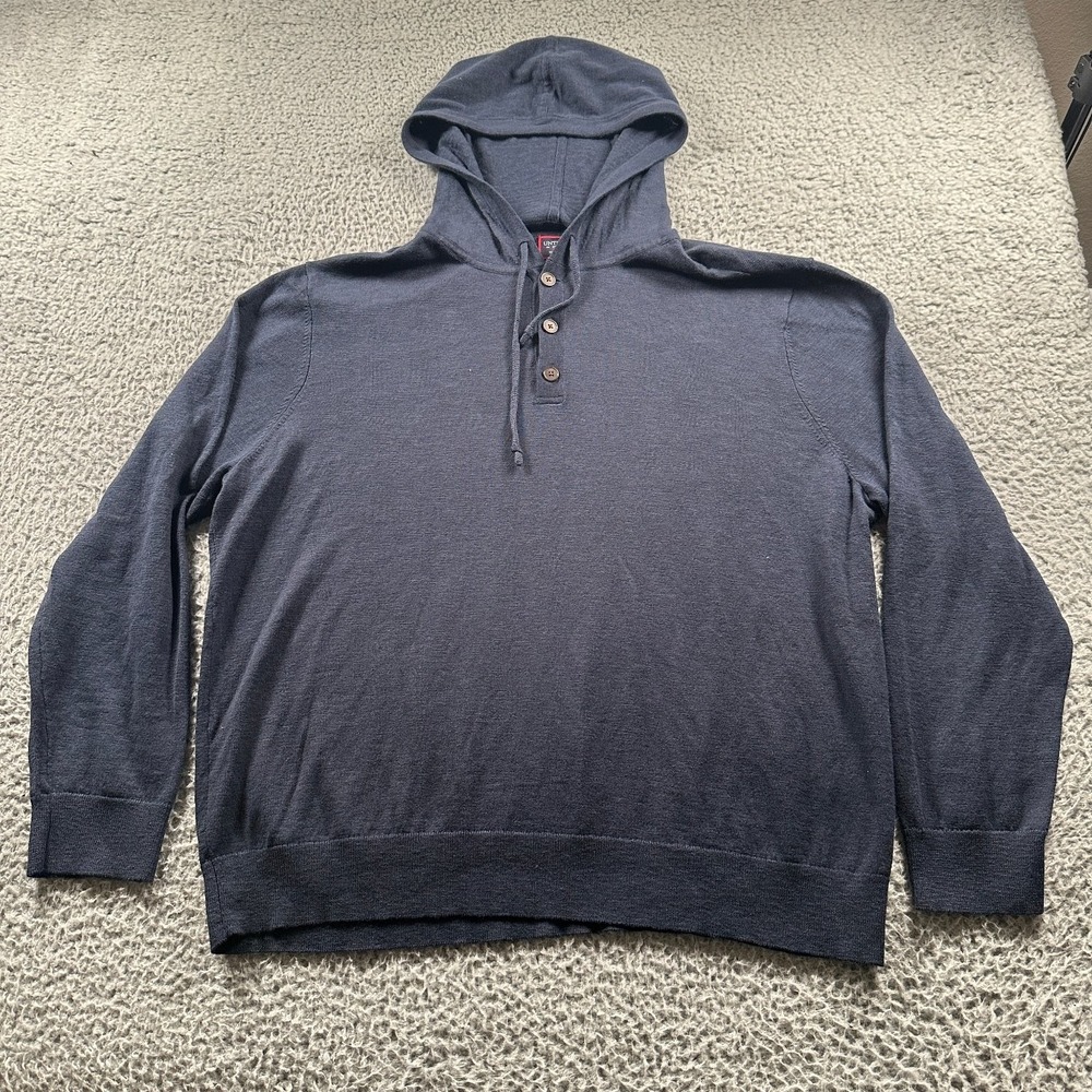 UNTUCKit Men's Hoodie XXL Navy Cotton Linen Pullover Button Sweater Knit
